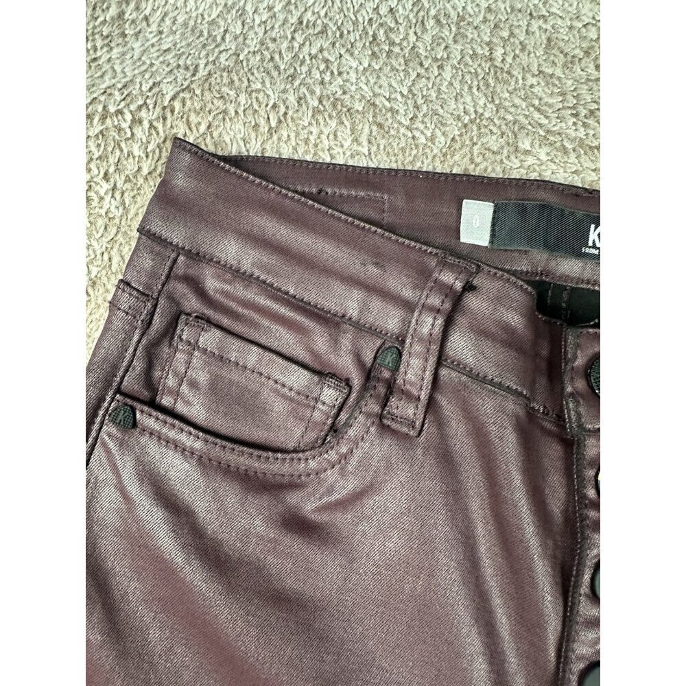 Kut from the Kloth Mia High Rise Skinny Wet Look Bordeaux Jeans Size 0 - Picture 8 of 16